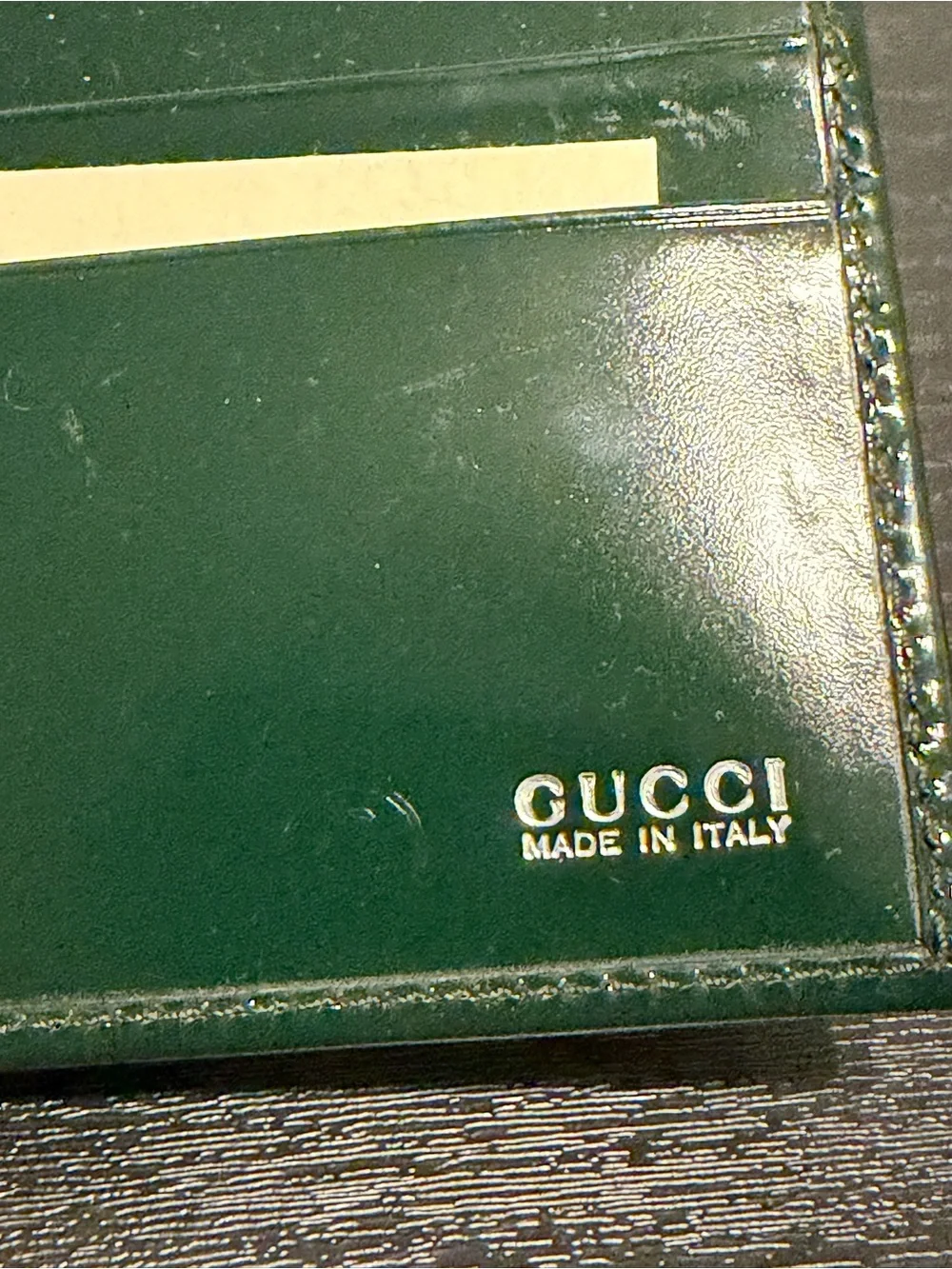 Gucci Dark Green Patent Leather Bi-Fold Wallet with Metal Corner Trim